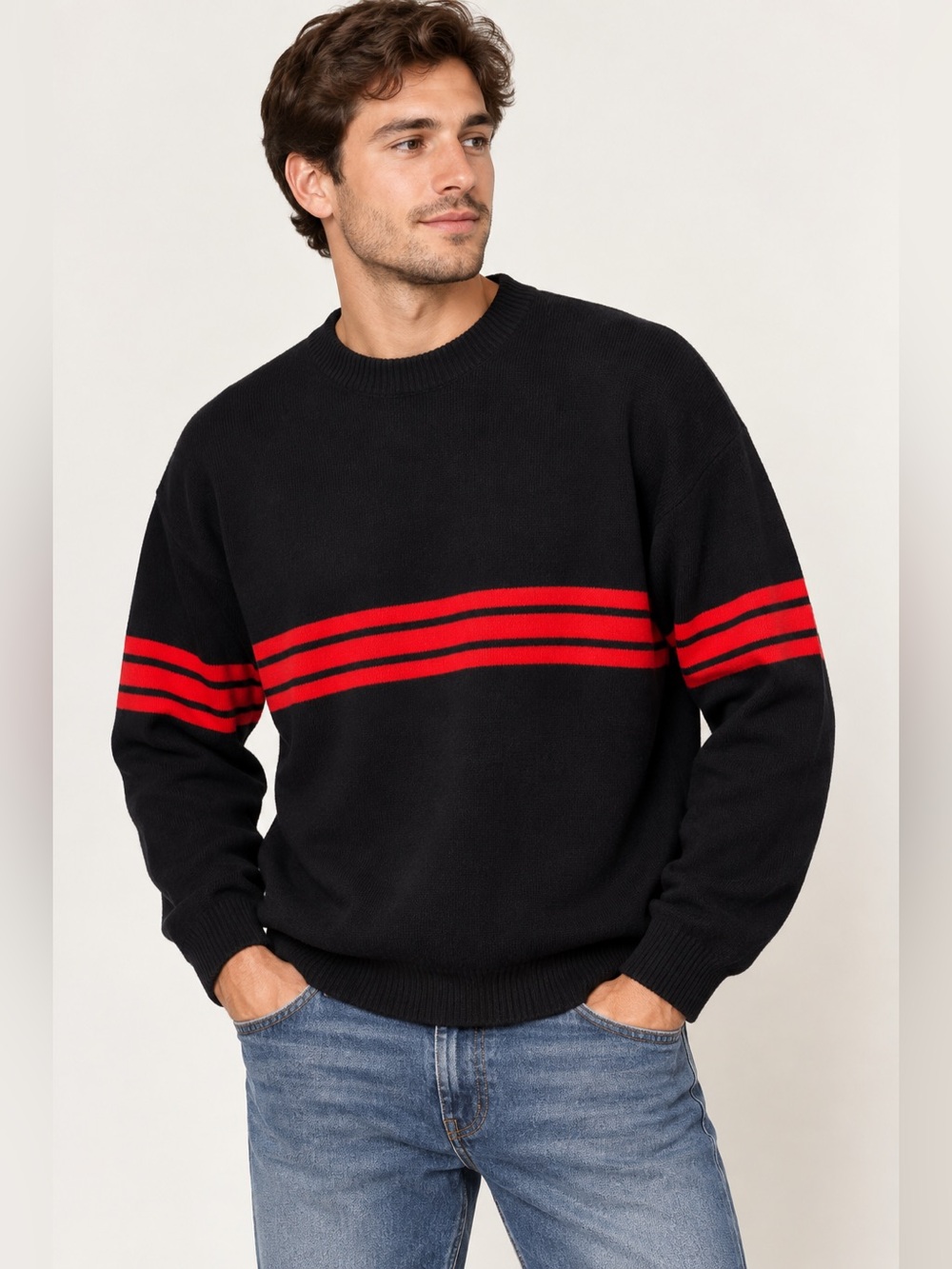 Vintage Obermeyer Electrix Men XL Wool Blend Ski Sweater Black Red